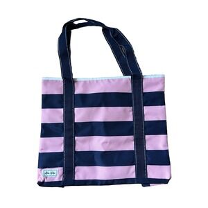 Ame & Lulu Sun & Sea Tote For Beach Tennis Or Travel Navy And Pink Stripe